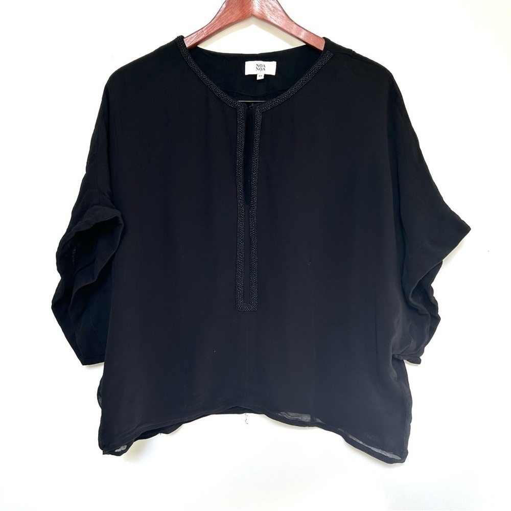 Noa noa black top blouse loose fitting beaded shirt